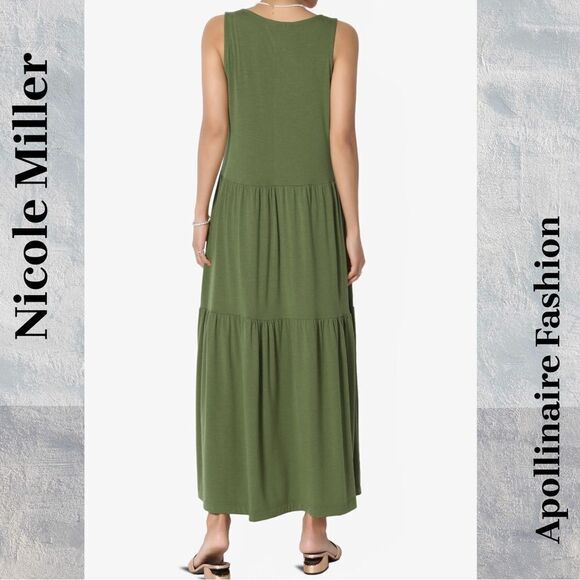 NICOLE MILLER TIERED MIDI DRESS IN OLIVE SMALL NWT - Picture 3 of 7
